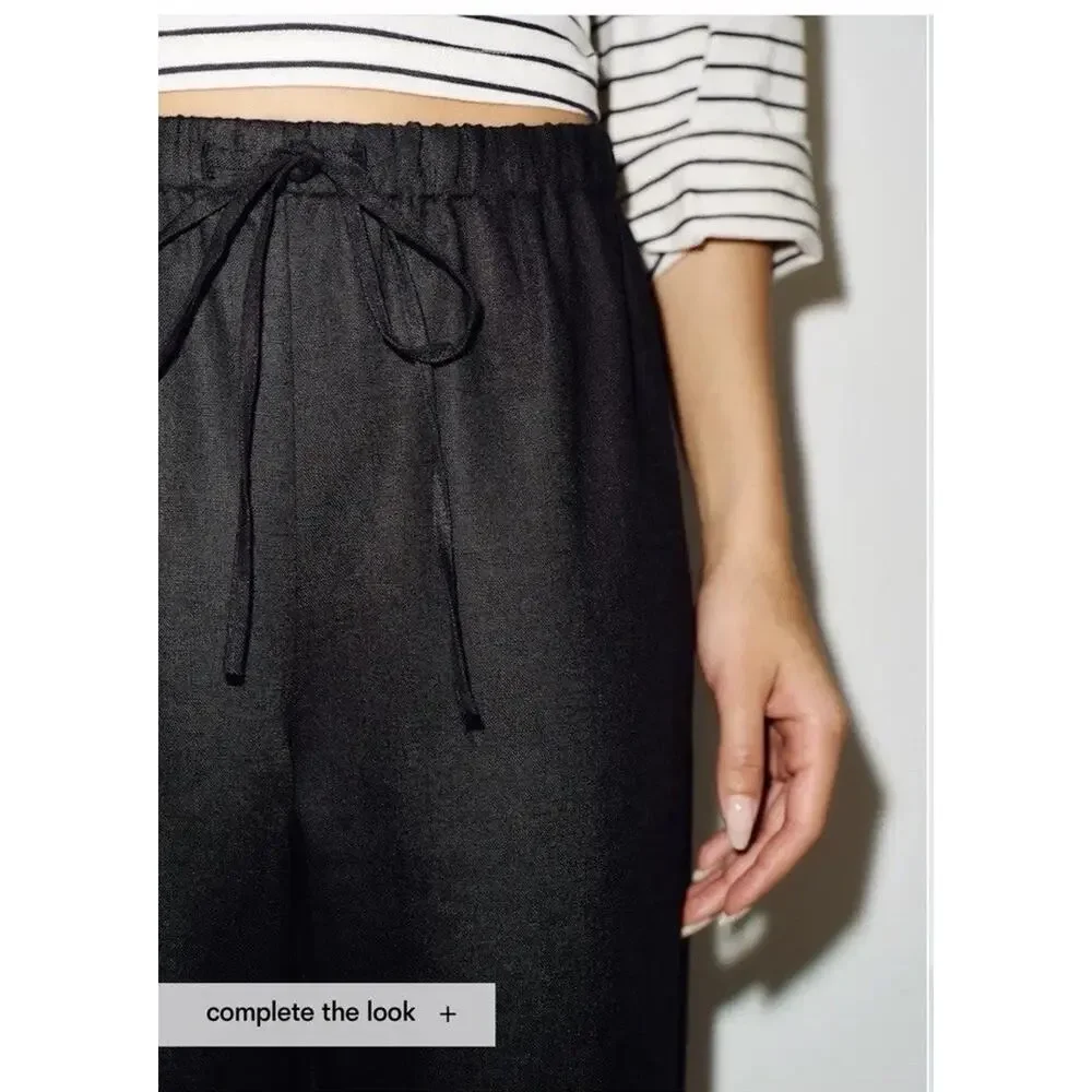 NEW Reformation Olina Black Linen Size Small Drawstring Lounge $188